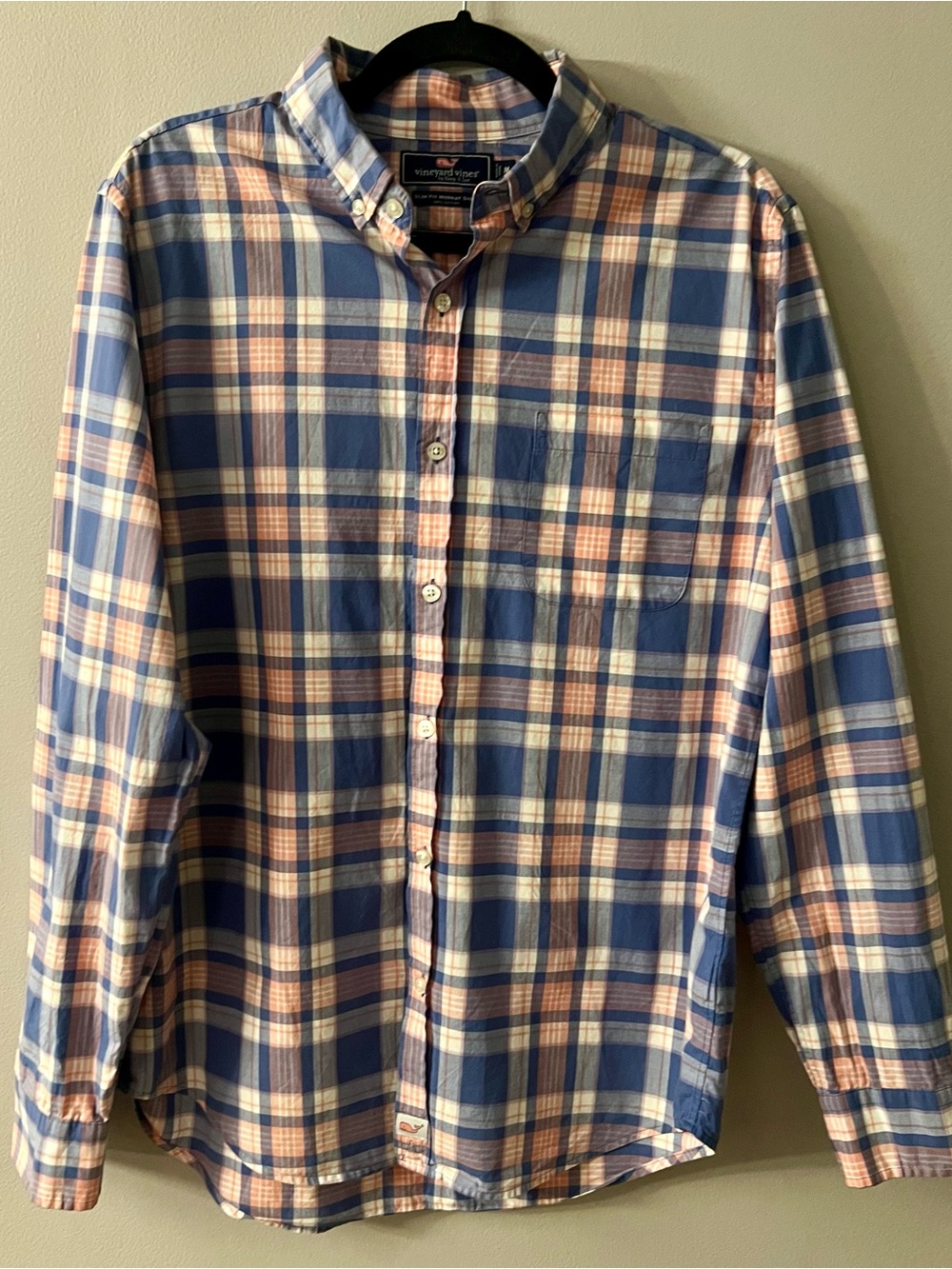 Vineyard Vines Men’s Blue and Pink Slim Fit Murray Shirt